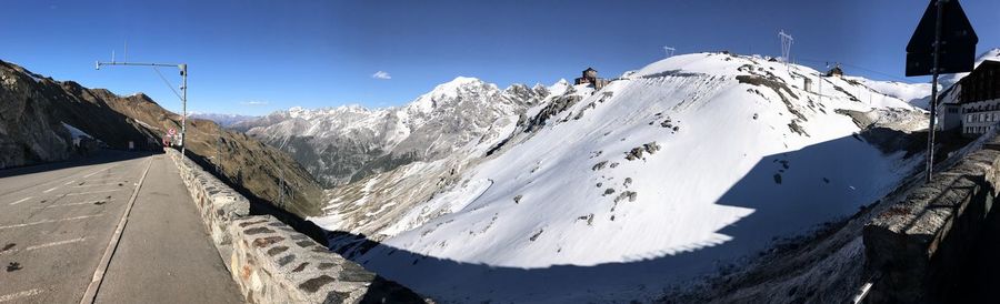 Panoramic view of snowcapped mountains against sky