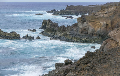 Rocky coastal area named los hervideros at lanzarote in the canary islands
