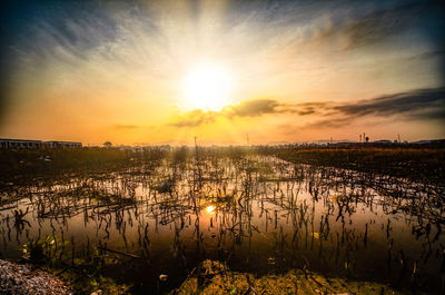 Scenic view of lake against sky during sunset