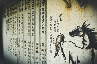 Close-up of carving on wall