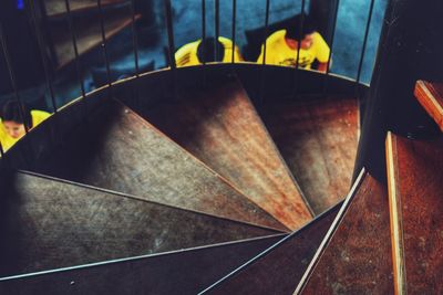 High angle view of spiral staircase in building