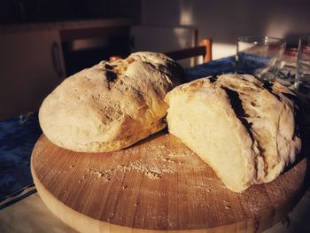 Close-up of bread on cutting board