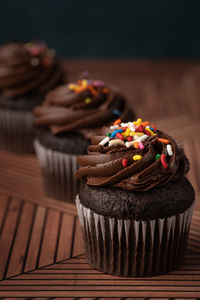 Close-up of cupcakes on table