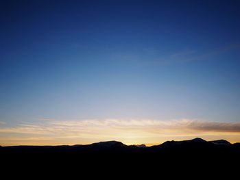 Silhouette landscape against clear blue sky