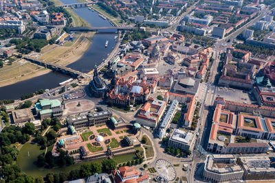 High angle view of buildings in city