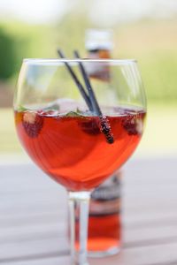 Close-up of beer in glass on table