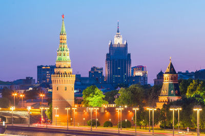 View of buildings at night