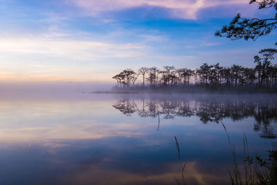 Scenic view of lake against sky during sunset