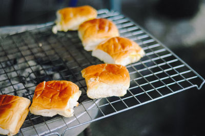 Close-up of bread on barbecue grill