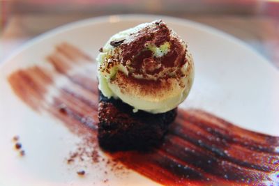 Close-up of cake in plate on table