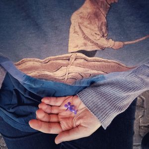 High angle view of man holding hands