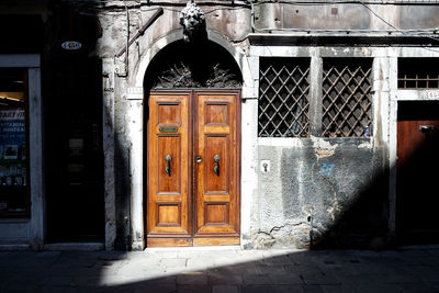 Closed door of building