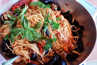 Close-up of noodles in bowl