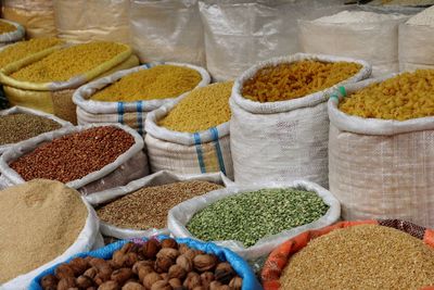 Various spicess for sale at market stall