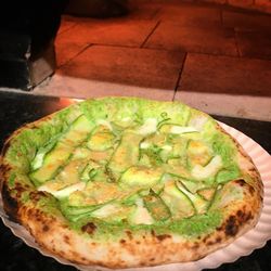 High angle view of pizza on table