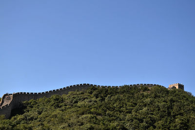 Low angle view of mountain against clear blue sky