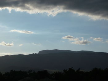 Scenic view of silhouette mountains against sky