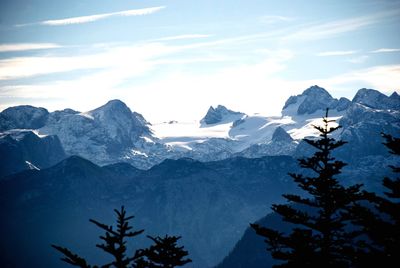 Scenic view of snowcapped mountains against sky