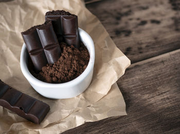High angle view of food in bowl on table