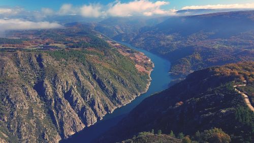 Aerial view of mountains against sky