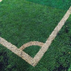 High angle view of soccer field