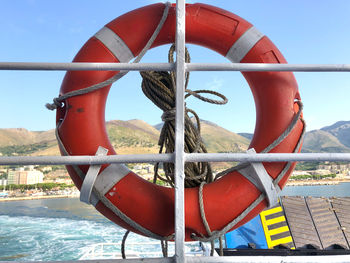 Ring life buoy, also known as a kisby ring or perry buoy hanging from a ferry boat