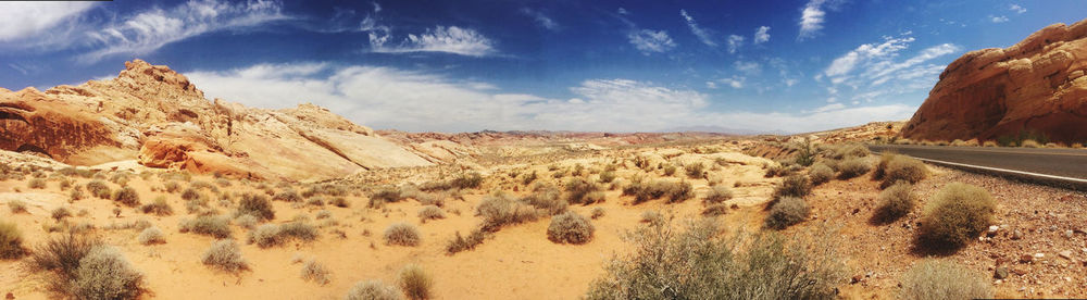 Panoramic view of rock formations in desert against sky