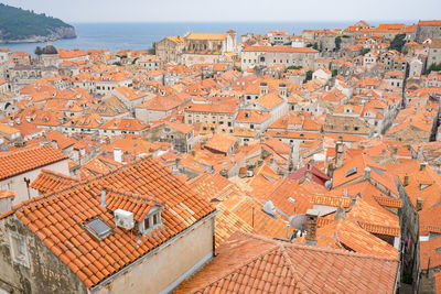 High angle view of houses in city