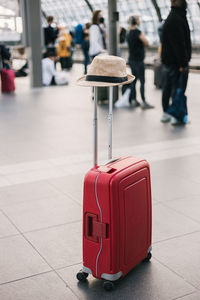 Close-up of suitcase on street