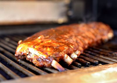 Close-up of rib on barbecue grill