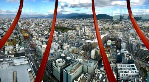 High angle view of buildings in city