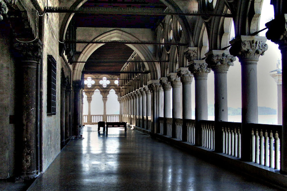 CORRIDOR OF BUILDING WITH COLONNADE