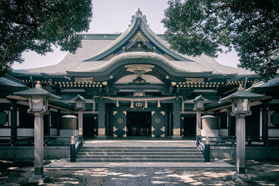 Facade of temple against building