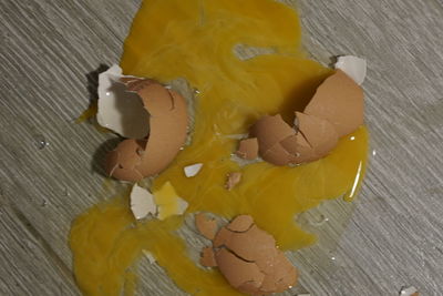 High angle view of yellow bread on table