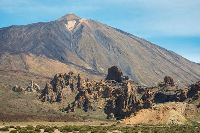 Tenerife, spain may 22 2021, the desertic valley and the peak of teide volcan during daylight