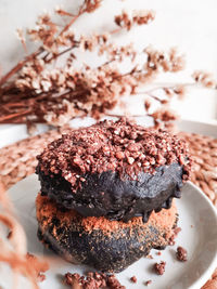 Close-up of chocolate cake in plate