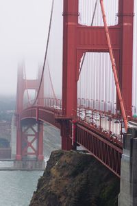 View of suspension bridge in city