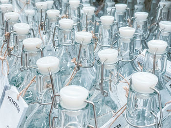 Close-up of empty glasses on table