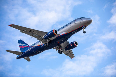 Aeroflot sukhoi superjet 100. plane take off or landing in sheremetyevo international airport.