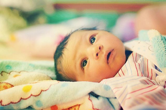 childhood, innocence, cute, babyhood, indoors, baby, bed, relaxation, person, toddler, elementary age, portrait, lying down, boys, looking at camera, close-up, girls, baby clothing