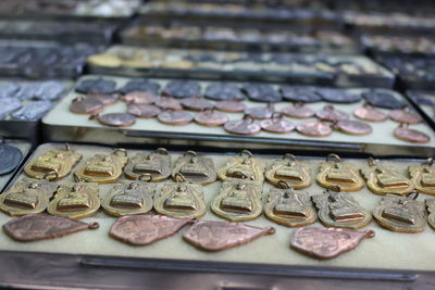 Close-up of objects on railroad track