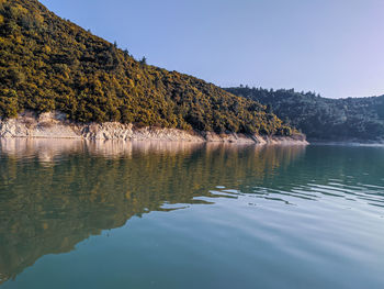 Scenic view of lake against clear sky