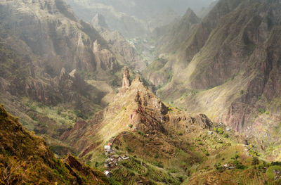 High angle view of mountain range