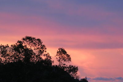 Low angle view of silhouette trees against dramatic sky