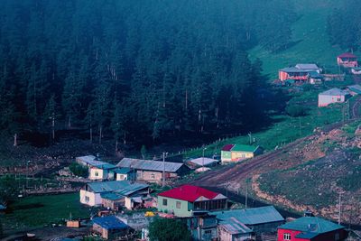 High angle view of buildings in city