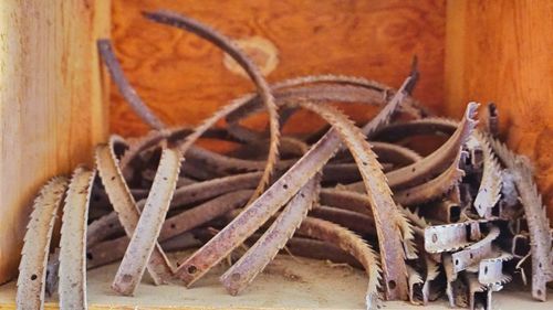 Close-up of old wooden rusty metal