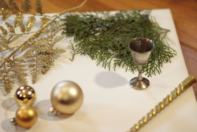Close-up of christmas decoration on table