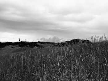 Scenic view of field against cloudy sky
