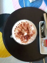 High angle view of coffee on table