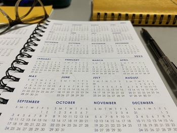 High angle view of text on book